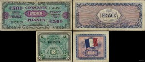 France, set: 50 francs (st. IV) and 2 francs (st. II), 1944