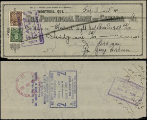 Spojené štáty americké (USA), súbor 8 šekov (7x USA, 1x Kanada), 1880-1935