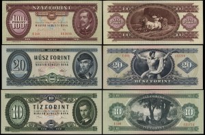 Hongrie, série : 10, 20, 100 forints, 1975-1989