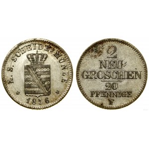 Niemcy, 2 nowe grosze = 20 fenigów, 1856 F, Drezno