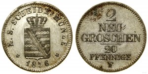 Nemecko, 2 nové groše = 20 fenigov, 1856 F, Drážďany