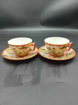 Cups with saucers Flat service Japanese calico Ćmielów