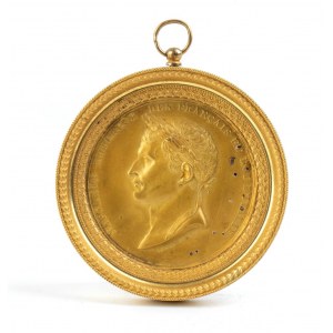 Vergoldetes Bronzemedaillon mit der Darstellung von Napoleon, König von Italien und Kaiser