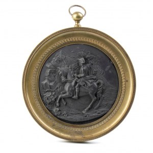 Brązowy medalion Napoleona we współczesnej mosiężnej ramie