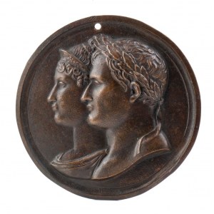 Bronze medallion with double bust in bas-relief of Napoleon and Josephine