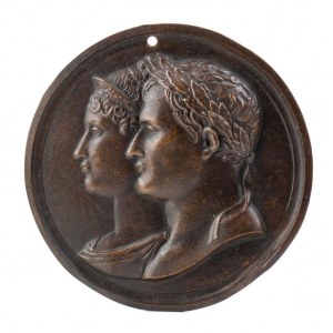 Medaglione di bronzo con doppio busto in bassorilievo di Napoleone e Giuseppina