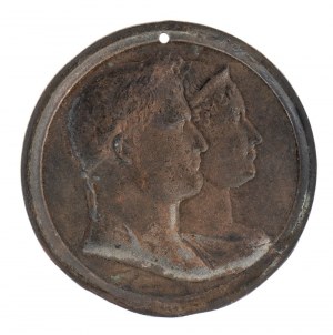 Bronze medallion with double bust in bas-relief of Napoleon and Josephine