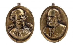 Para tablic z brązu przedstawiających Garibaldiego i Vittorio Emanule II