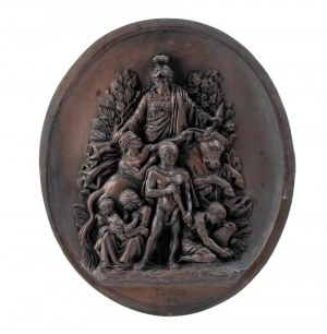 paire de plaques en cuivre représentant la résistance 1814 et la paix 1815.