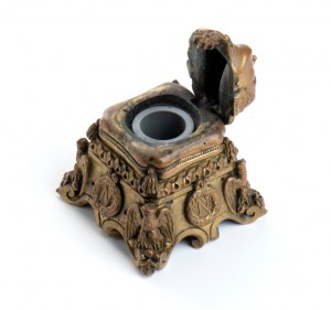 inkwell with bronze emperor's funeral mask