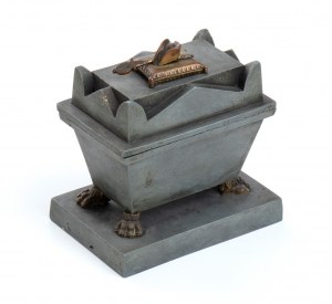 ancient metal inkwell in the shape of the imperial sarcophagus