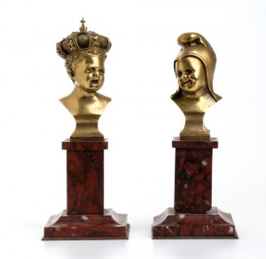 coppia di busti allegorici rappresentanti la repubblica e il regno in bronzo su marmo