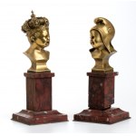 coppia di bustini allegorici rappresentanti la repubblica e il regno in bronzo su marmo