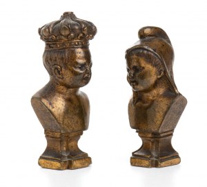 coppia di bustini allegorici rappresentanti la repubblica e il regno in bronzo