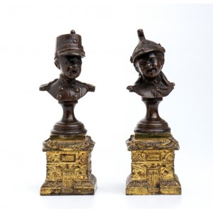 coppia di bustini allegorici rappresentanti l'esercito francese e quello austriaco