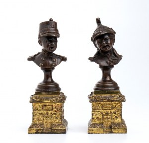 coppia di bustini allegorici rappresentanti l'esercito francese e quello austriaco