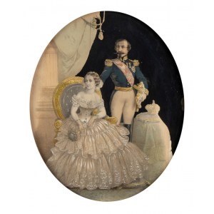 Stampa policroma con Napoleone III e l'Imperatrice Eugenia