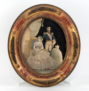 Stampa policroma con Napoleone III e l'Imperatrice Eugenia