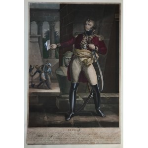Martinet, Pierre (1781-1815) i Charon, Louis François (1783-1831) - Portret francuskiego generała Klebera - dowódcy kampanii Napoleona w Egipcie - Zabójstwo w tle Ręcznie kolorowana akwaforta - Nazwiska malarza i rytownika na płycie - Cir