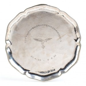 piccolo salver argento con iscrizione patriottica di carattere aviatorio