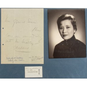 Nationale Regierung der Chinesischen Republik, Lotto mit Fotos, Autogrammbrief und Visitenkarte von May ling Soong Chiang, Madame Chiang Kai-shek