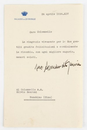 Brief an den General Scaroni von Amedeo von Savoia