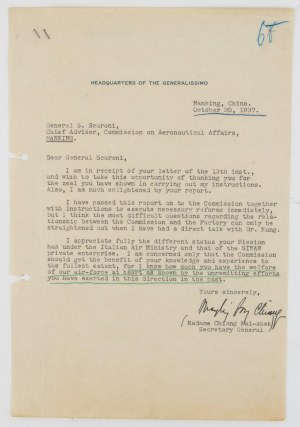 Lettre de Madame Chiang Kai-shek
