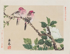 Imao Keinen (1845-1924), Ptaki i biały kwiat, Osaka, 1892