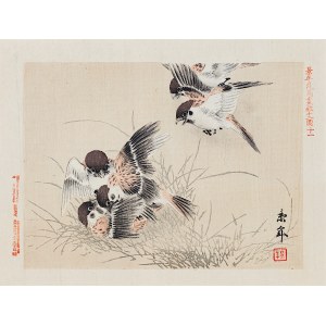 Imao Keinen (1845-1924), Jeu de moineaux, Osaka, 1892