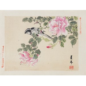 Imao Keinen (1845-1924), Ptak i róże, Osaka, 1892