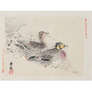 Imao Keinen (1845-1924), Kaczki na śniegu, Osaka, 1892
