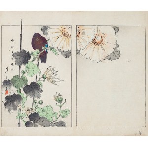 Watanabe Seitei (1851-1918), Černý pták a květiny, Tokio, 1892