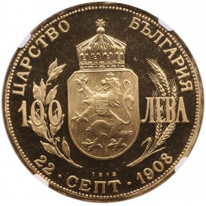 Bułgaria 100 Lew 1908 (1912) - Deklaracja Niepodległości - Ferdynand I (1887-1918) - Modern Restrike - NGC PF 68 ULTR