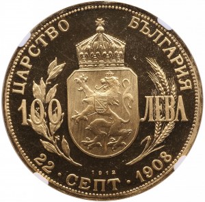 Bułgaria 100 Lew 1908 (1912) - Deklaracja Niepodległości - Ferdynand I (1887-1918) - Modern Restrike - NGC PF 68 ULTR