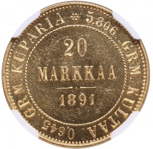 Finlandia (Rosja) 20 Markkaa 1891 L - Aleksander III (1881-1894) - NGC MS 64