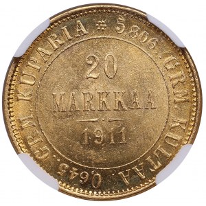 Finsko (Rusko) 20 Markkaa 1911 L - Mikuláš II (1894-1917) - NGC MS 62