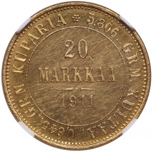 Finlandia (Rosja) 20 Markkaa 1911 L - Mikołaj II (1894-1917) - NGC UNC SZCZEGÓŁY