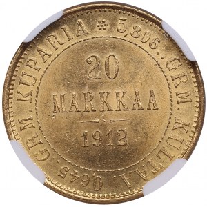 Finland (Russia) 20 Markkaa 1912 S - NGC MS 63 - Nicholas II (1894-1917)