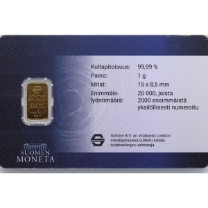 Finland Gold Bar 2017 - 100th Anniversary of Finland Independence - Finnish maiden and lion