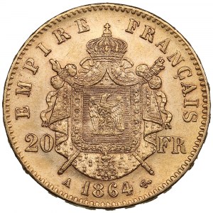 Francie 20 franků 1864 A - Napoleon III (1852-1870)