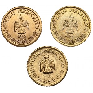 Collection of Mexican gold Fantasy Tokens 1865 (3) - Maximilian I (1864-1867)