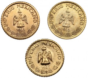 Collection of Mexican gold Fantasy Tokens 1865 (3) - Maximilian I (1864-1867)