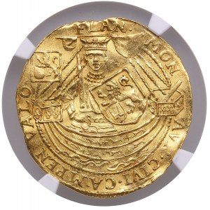 Nizozemsko (Kampen) Zlatý imitativní vlámský / růžový šlechtic, ND (1590-1593) - NGC UNC DETAILY