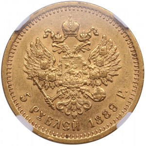Rusko 5 rublů 1889 AГ - Alexandr III (1881-1894) - NGC AU 55
