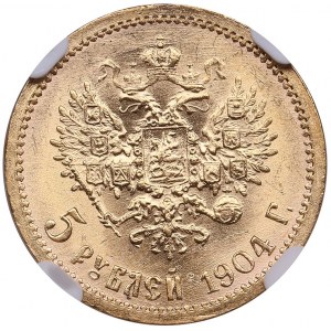 Rosja 5 rubli 1904 АР - Mikołaj II (1894-1917) - NGC MS 64