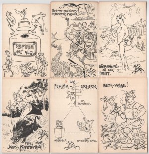 RUDOLF KRISTEN - 92 db különböző első világháborús osztrák-magyar katonai humoros karikatúra képeslap jó állapotban ...