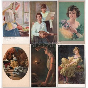 50 db RÉGI szignált művész képeslap hölgyekről, szép állapotban / 50 pre-1945 artist signed postcards in nice condition...