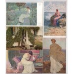 50 db RÉGI szignált művész képeslap hölgyekről, szép állapotban / 50 pre-1945 artist signed postcards in nice condition...