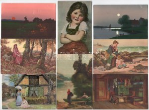 21 db RÉGI motívum képeslap szép állapotban: festmény hatású művészlapok / 21 pre...