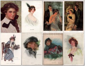 14 db RÉGI amerikai művész képeslap hölgyekről, szép állapotban / 14 amerykańskich pocztówek artystycznych sprzed 1945 roku w ładnym stanie....
